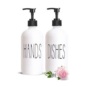 16 Oz Glass Soap Dispenser Set 2 Pack for Kitchen Sink